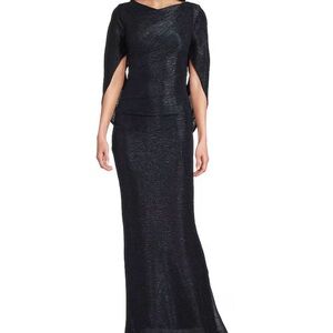 Betsy & Adam Black Draped Maxi Dress